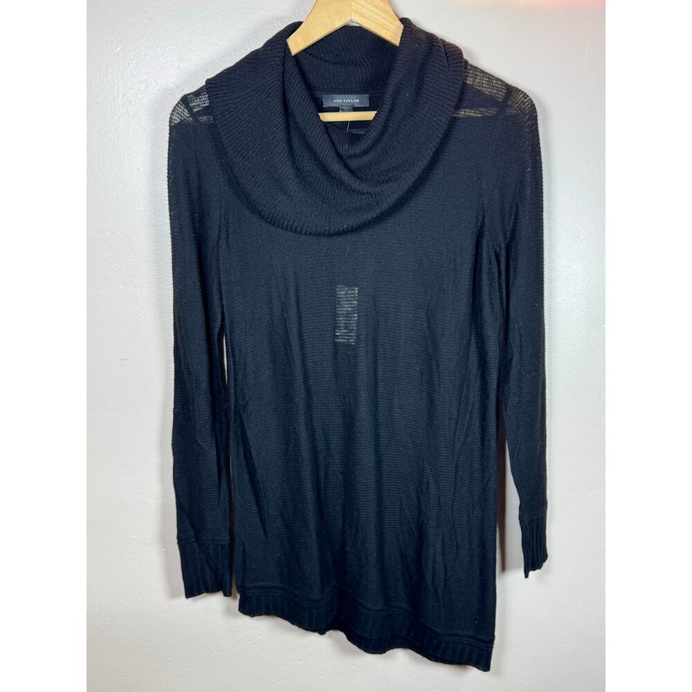 NWT Ann Taylor Cowl Neck Asymmetrical Hem Open Knit Lightweight Black Sweater M